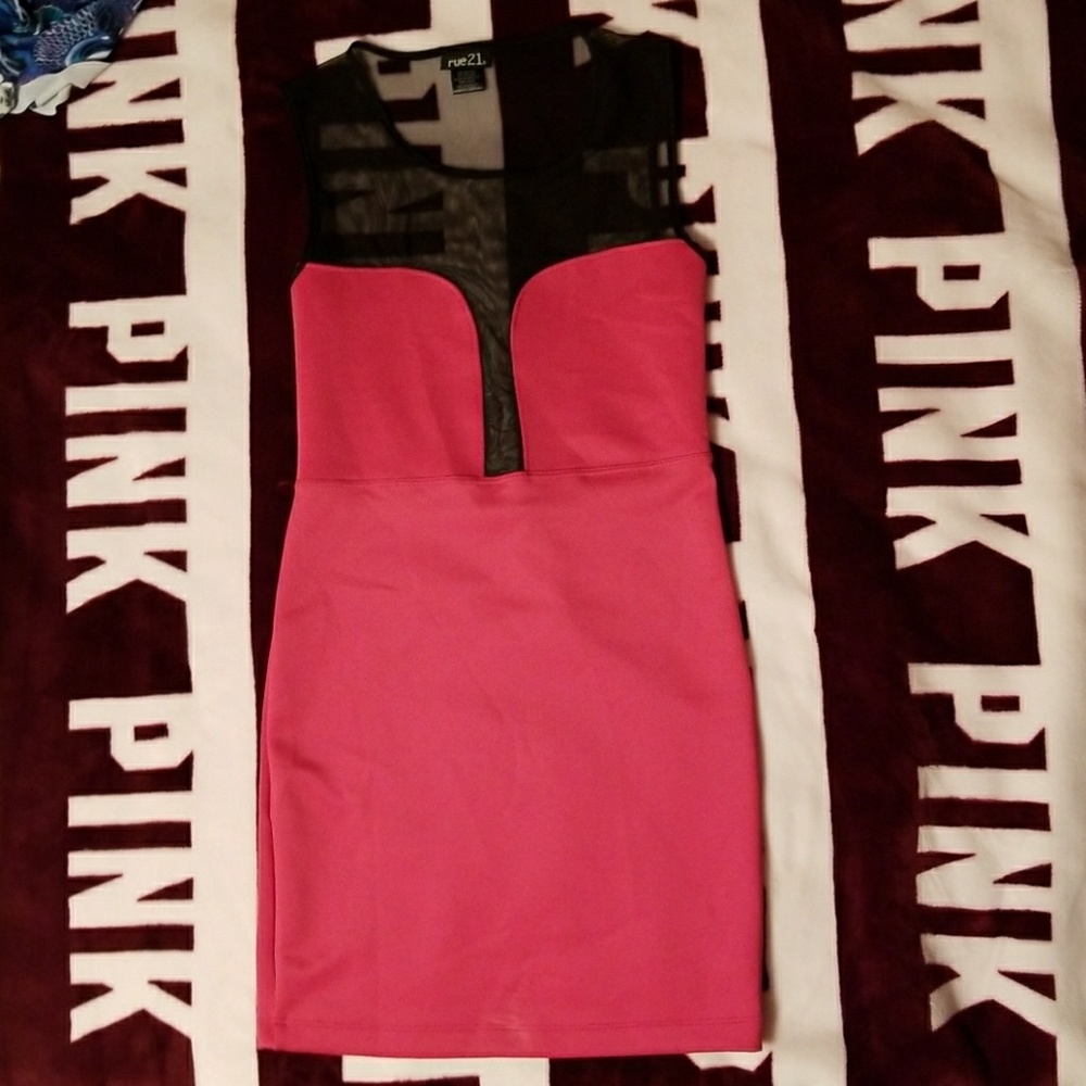 Mesh top hot pink dress